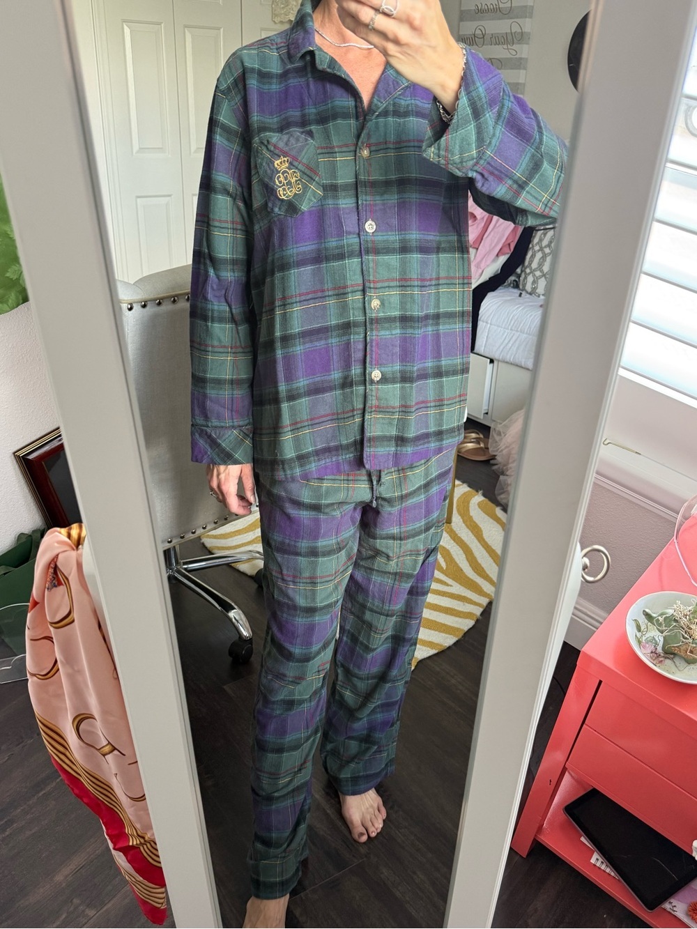 Lauren Ralph Lauren Plaid Pajama Set Crown Crest Flannel M - Picture 4 of 11